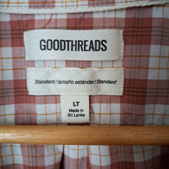GOODTHREADS Maroon Plaid Button Down Long Sleeve Men's Large Tall - Picture 3 of 6